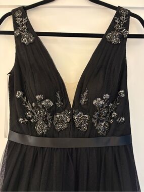Black Embellished V-Neck Evening Dress by Marchesa Notte couture.